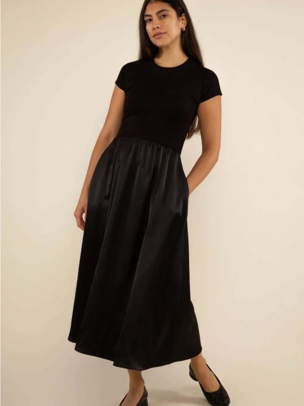 NLT Black Satin Skirt Midi Dress